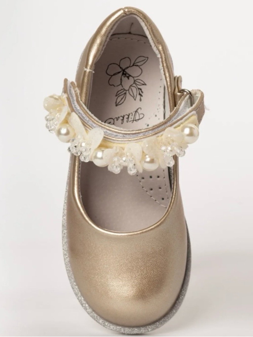 TikkaGo Gold Leather Mary Jane Dressy Pearl Shoes Toddler Girl Sz 10 NEW